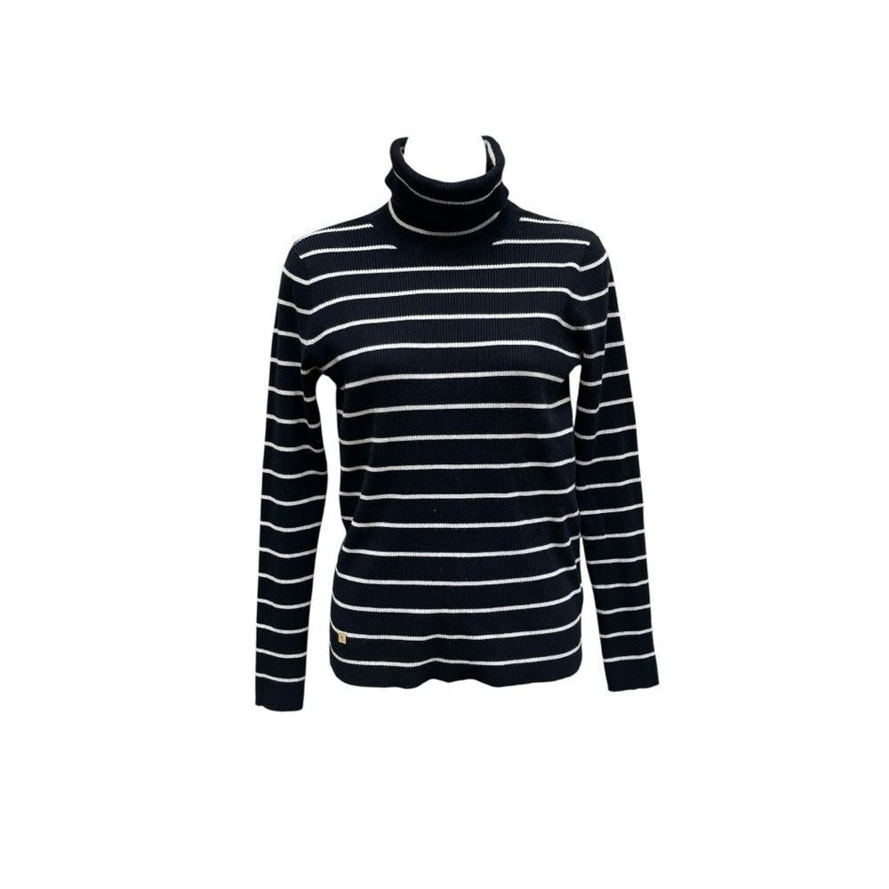 Lauren Ralph Lauren Striped Turtleneck Sweater L Cotton Modal